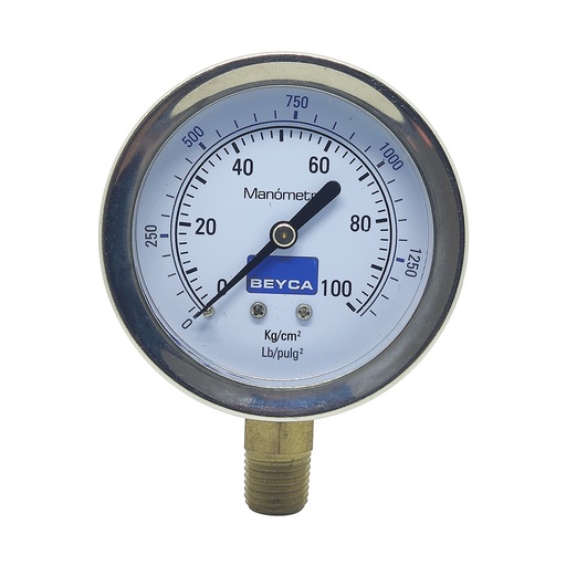 [MM2-44/100] MANÓMETRO BEYCA 63MM INOX-BRONCE 0-100KG. ROSCA INF. 1/4 NPT