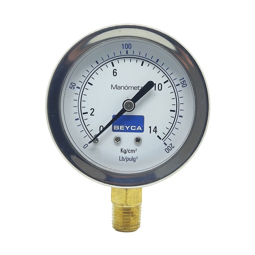 [MM2-44/14] MANÓMETRO BEYCA 63MM INOX-BRONCE 0-14KG. ROSCA INF. 1/4 NPT