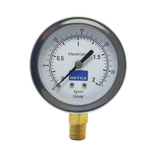 [MM2-44/2] MANÓMETRO BEYCA 63MM INOX-BRONCE 0-2KG. ROSCA INF. 1/4 NPT