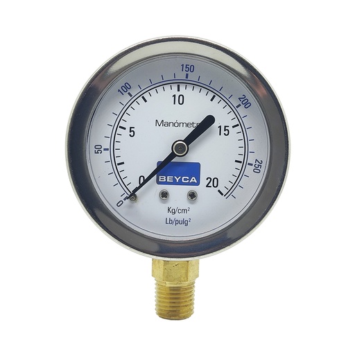 [MM2-44/20] MANÓMETRO BEYCA 63MM INOX-BRONCE 0-20KG. ROSCA INF. 1/4 NPT