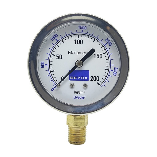 [MM2-44/200] MANÓMETRO BEYCA 63MM INOX-BRONCE 0-200KG. ROSCA INF. 1/4 NPT