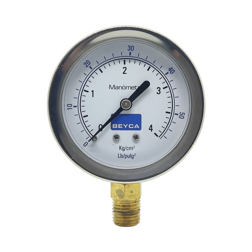 [MM2-44/4] MANÓMETRO BEYCA 63MM INOX-BRONCE 0-4KG. ROSCA INF. 1/4 NPT