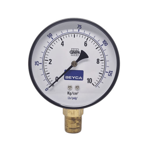 [MM4-38/10] MANÓMETRO BEYCA 100MM ESTANDAR 0-10KG. ROSCA INF. 1/2 NPT