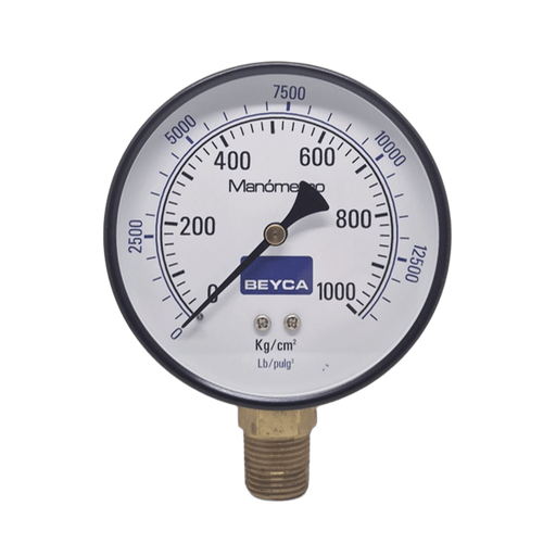 [MM4-38/1000] MANÓMETRO BEYCA 100MM ESTANDAR 0-1000KG. ROSCA INF. 1/2 NPT