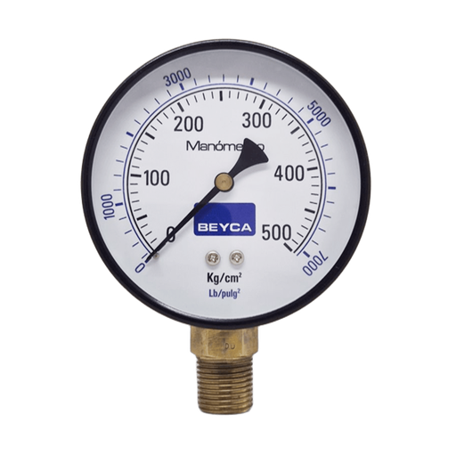 [MM4-38/500] MANÓMETRO BEYCA 100MM ESTANDAR 0-500KG. ROSCA INF. 1/2 NPT