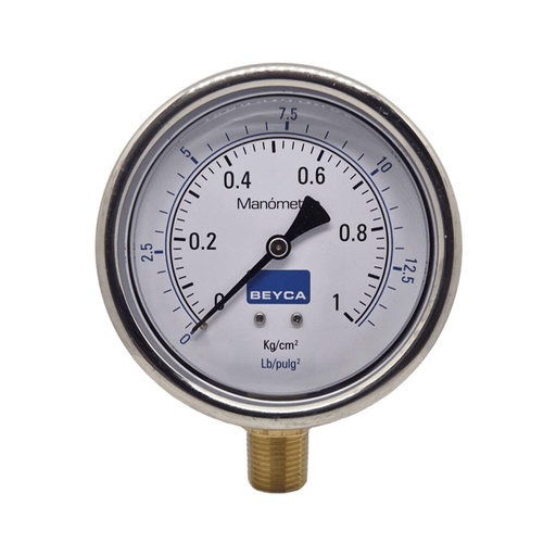 [MM4-48/1] MANÓMETRO BEYCA 100MM INOX-BRONCE 0-1KG. ROSCA INF. 1/2 NPT