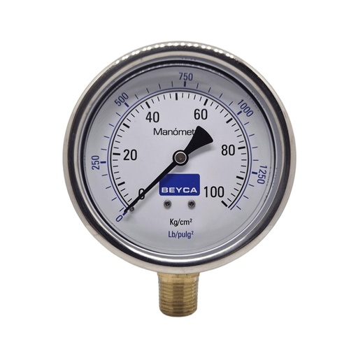 [MM4-48/100] MANÓMETRO BEYCA 100MM INOX-BRONCE 0-100KG. ROSCA INF. 1/2 NPT