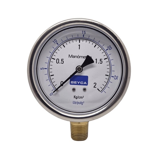 [MM4-48/2] MANÓMETRO BEYCA 100MM INOX-BRONCE 0-2KG. ROSCA INF. 1/2 NPT