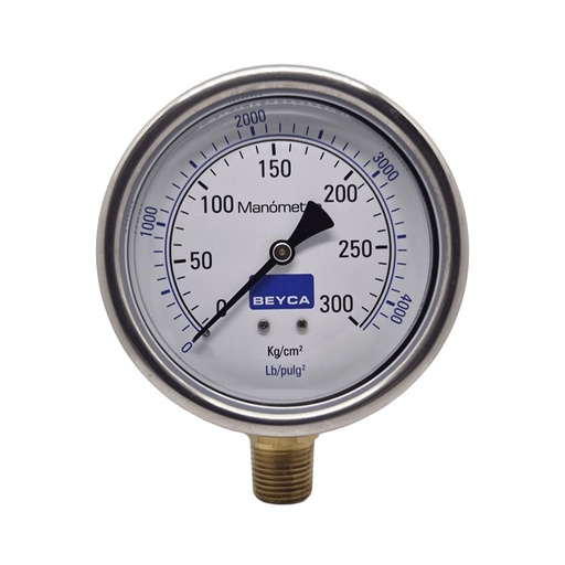 [MM4-48/300] MANÓMETRO BEYCA 100MM INOX-BRONCE 0-300KG. ROSCA INF. 1/2 NPT