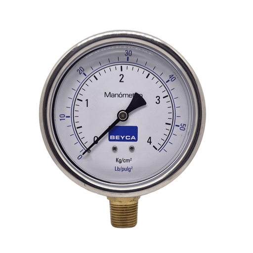[MM4-48/4] MANÓMETRO BEYCA 100MM INOX-BRONCE 0-4KG. ROSCA INF. 1/2 NPT