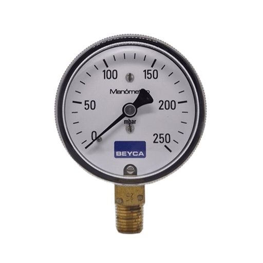 [MN9N/A/63/250] MANÓMETRO BEYCA 63MM BAJA PRESION 0-250MBAR ROSCA INF. 1/4 BSPT