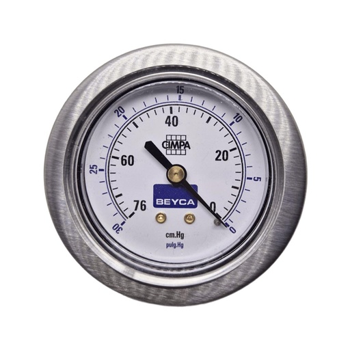 [VM2-33F] VACUOMETRO BEYCA 63MM ESTANDAR -76CMHG ROSCA POST. 1/4 BSPT C/PESTAÑA Y GRAMPA