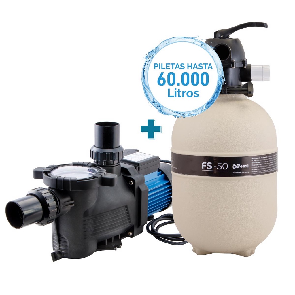 [S.KI.S.0050.FA] COMBO FILTRO PEARL FA-50 + BOMBA MINI POOL 50 - PISCINAS HASTA 60.000 LTS