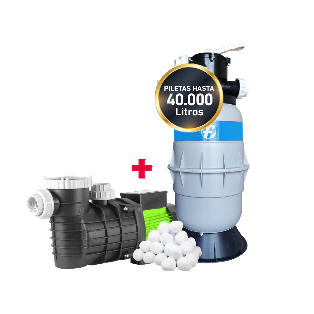 [PLATA2CONTITANIUM40] COMBO FLUVIAL BOMBA PLATA 2 + FILTRO TITANIUM 40 + CARGA FILTRANTE - PISCINAS HASTA 40.000 LTS