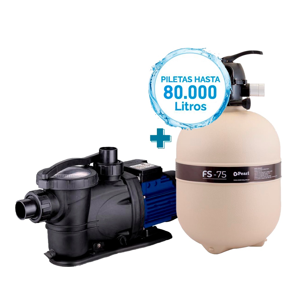[POOL275CONFS75] COMBO PEARL FILTRO FS-75 + BOMBA POOL II 75 - PISCINAS HASTA 80.000 LTS