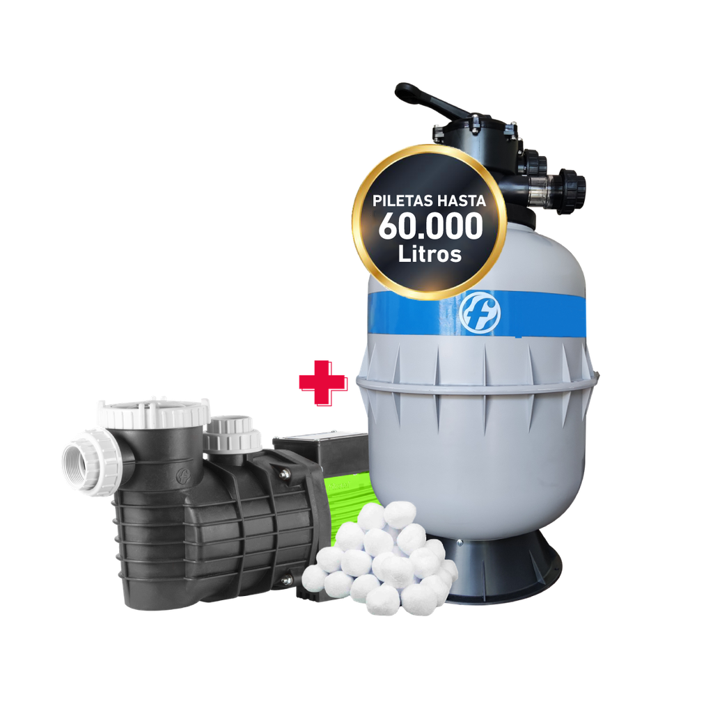[PLATA2CONTITANIUM60] COMBO FLUVIAL BOMBA PLATA 2 + FILTRO TITANIUM 60 + CARGA FILTRANTE - PISCINAS HASTA 60.000 LTS