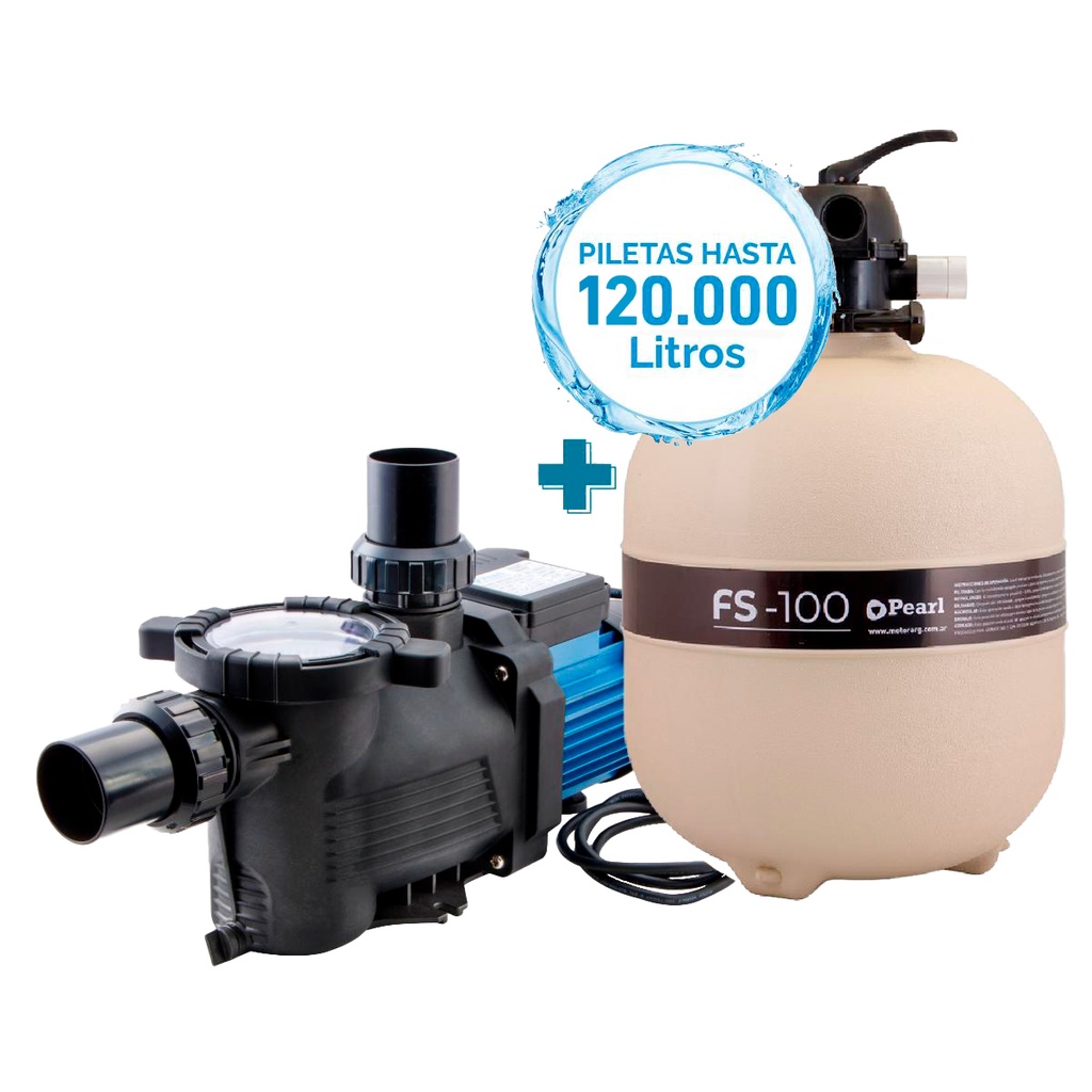 [S.KI.S.0100.FA] COMBO FILTRO PEARL FS-100 + BOMBA MINI POOL 100 - PISCINAS HASTA 120.000 LTS