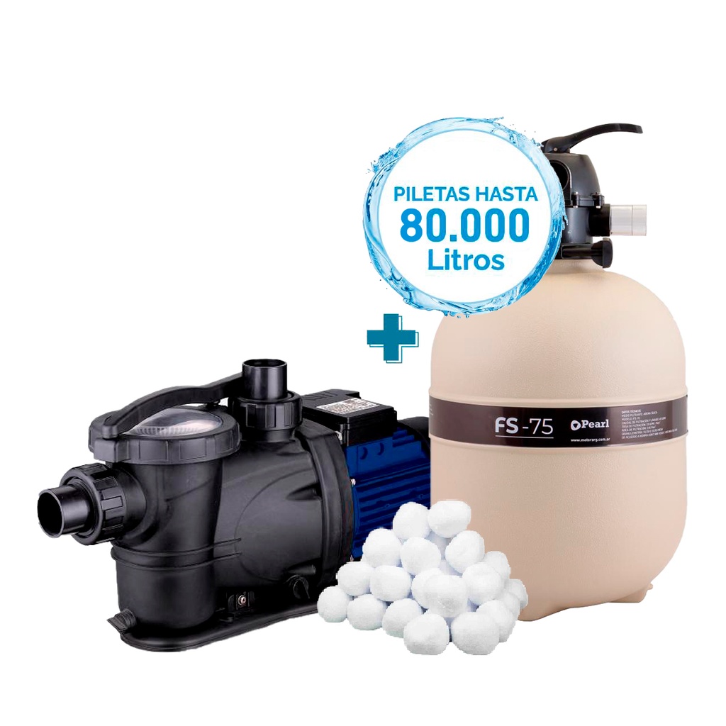 [POOL275CONFS75CONCARGA] COMBO PEARL BOMBA POOL II 75 + FILTRO FS-75 + CARGA FILTRANTE - PISCINAS HASTA 80.000 LTS