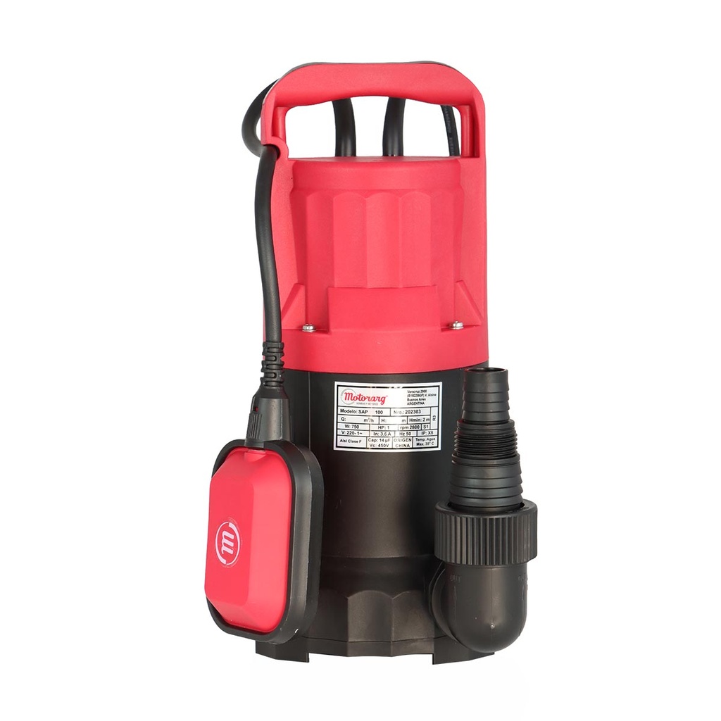 [F.SA.3.0012.M] BOMBA SUMERGIBLE DE DRENAJE MOTORARG MODELO SAP 100 - 1 HP - PARA AGUAS LIMPIAS - 220V